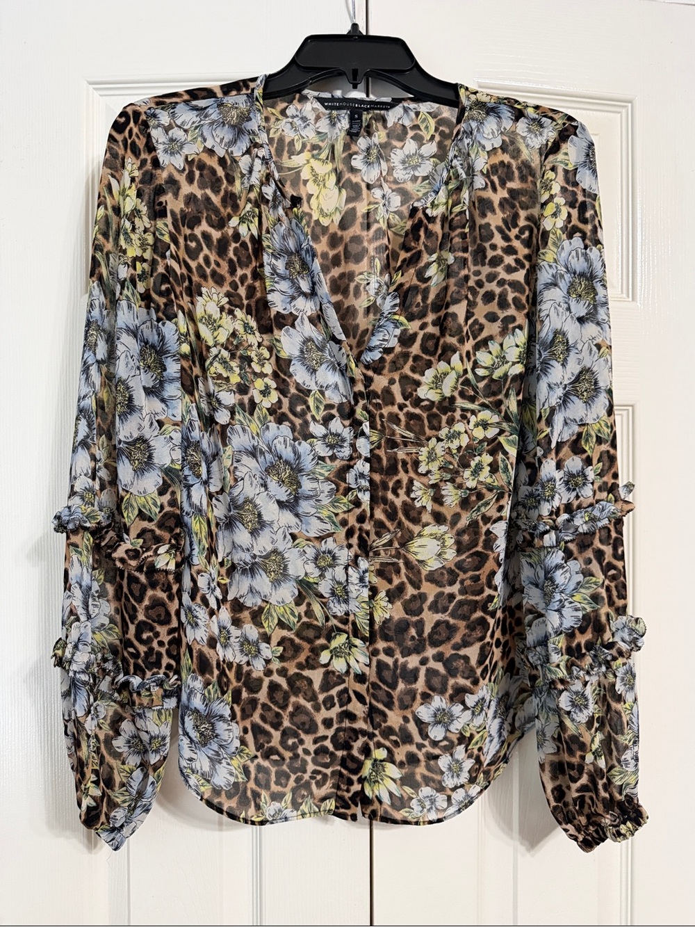 WHBM Floral Leopard Print Blouse Size Small Brown/Blue